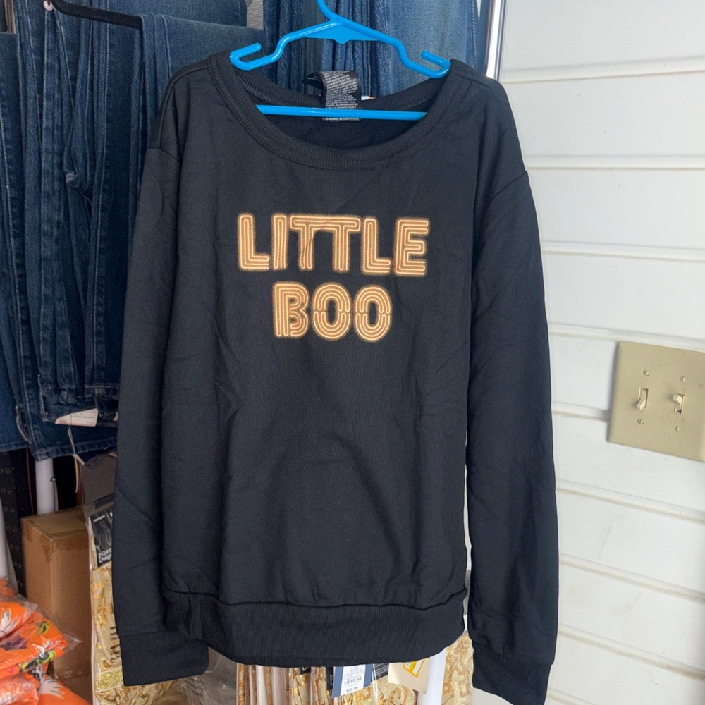 Little Boo Kids Black Sweatshirt Size 10/12 New